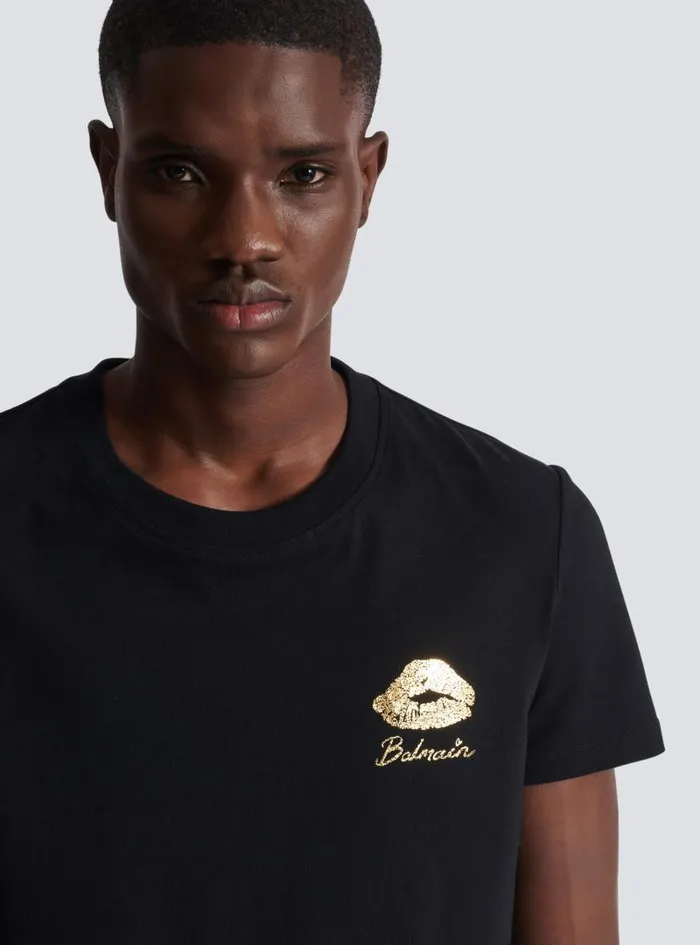 Balmain Sportswear Men Tshirt With Kiss Print Black
