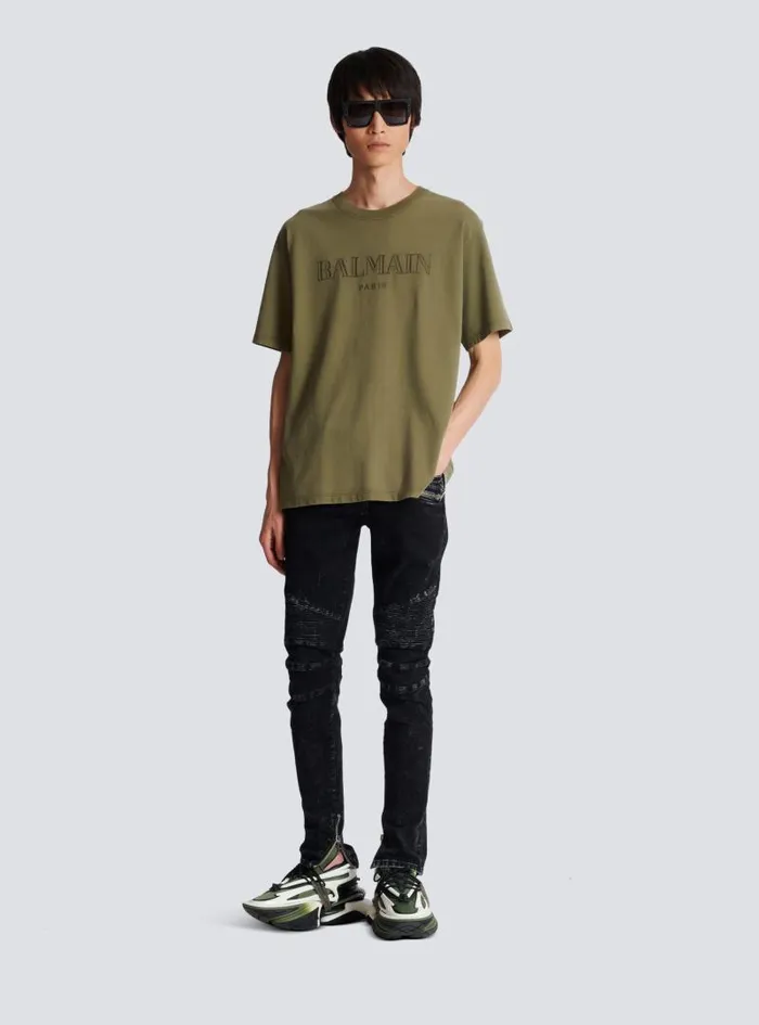 Balmain Sportswear Men Vintage Embroidered Tshirt Khaki