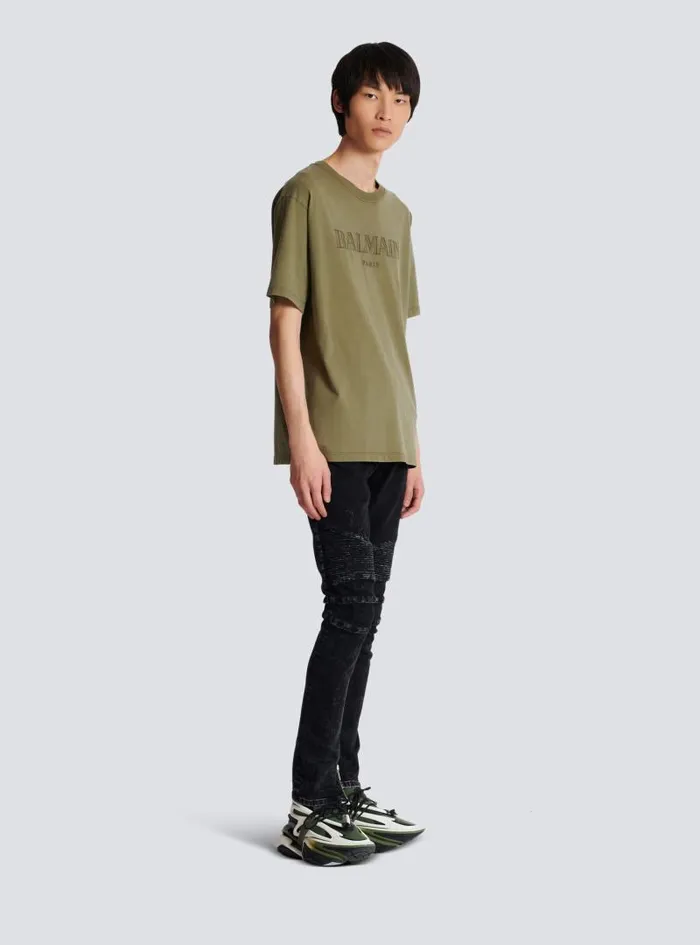 Balmain Sportswear Men Vintage Embroidered Tshirt Khaki