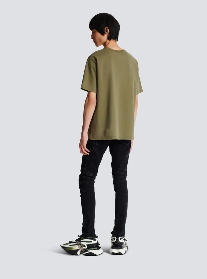 Balmain Sportswear Men Vintage Embroidered Tshirt Khaki