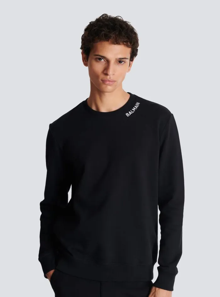 Balmain Sweatshirts Men Embroidered Sweater Black