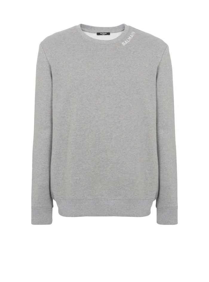 Balmain Sweatshirts Men Embroidered Sweater Grey