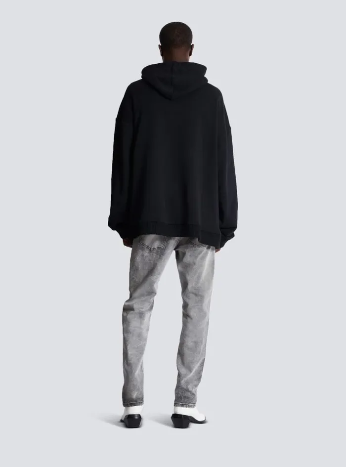 Balmain Sweatshirts Men Hoodie With Embroidered Badges Black