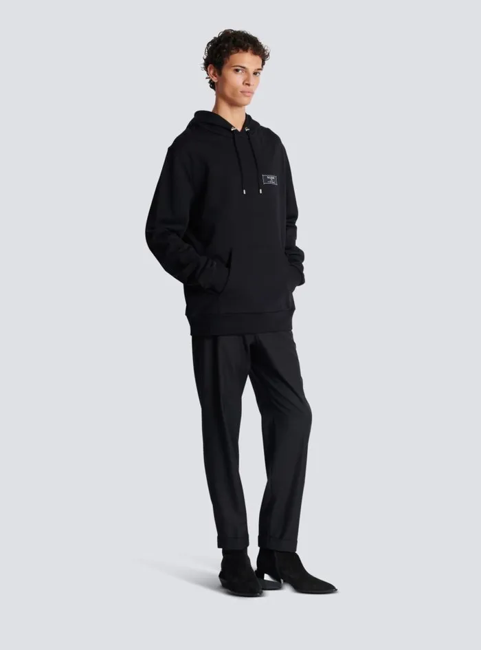 Balmain Sweatshirts Men Label Hoodie Black