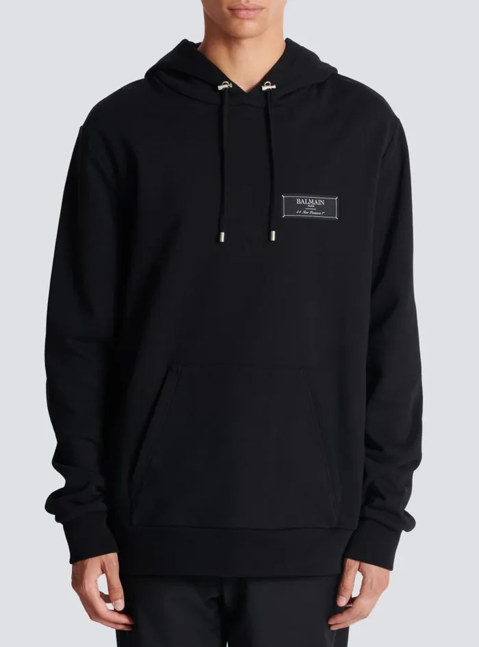 Balmain Sweatshirts Men Label Hoodie Black
