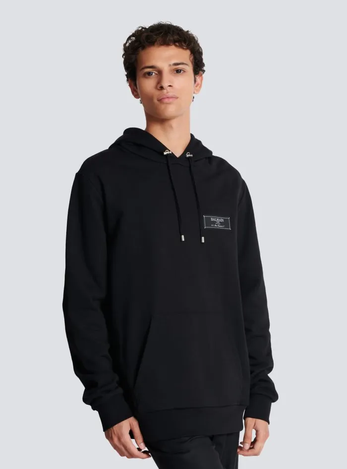 Balmain Sweatshirts Men Label Hoodie Black