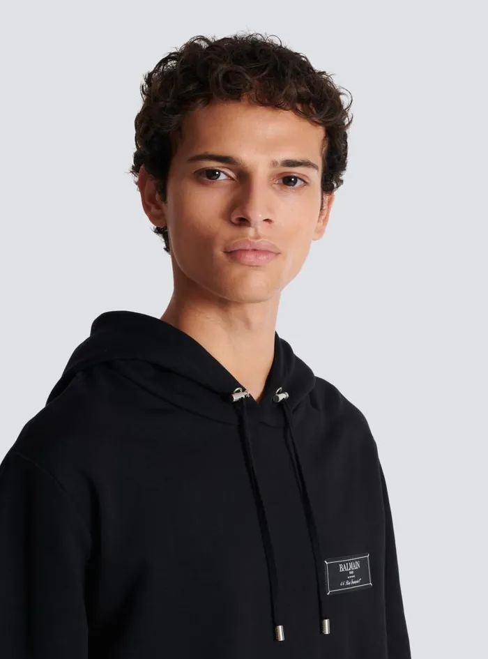 Balmain Sweatshirts Men Label Hoodie Black