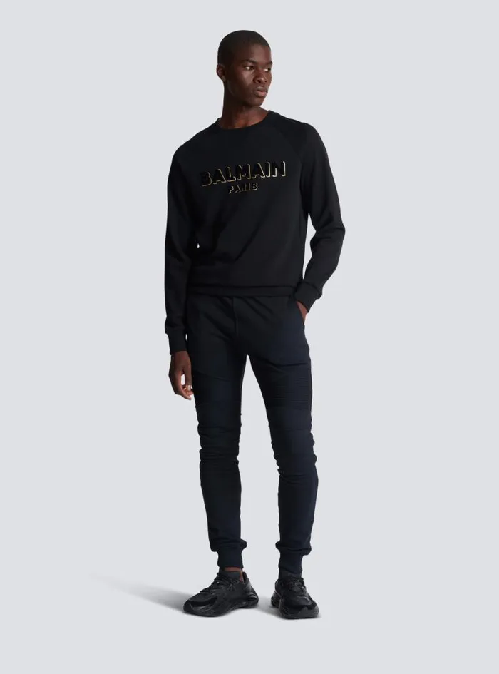 Balmain Sweatshirts Men Metallic Flocked Sweatshirt Black