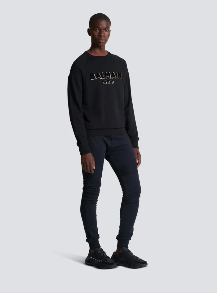 Balmain Sweatshirts Men Metallic Flocked Sweatshirt Black