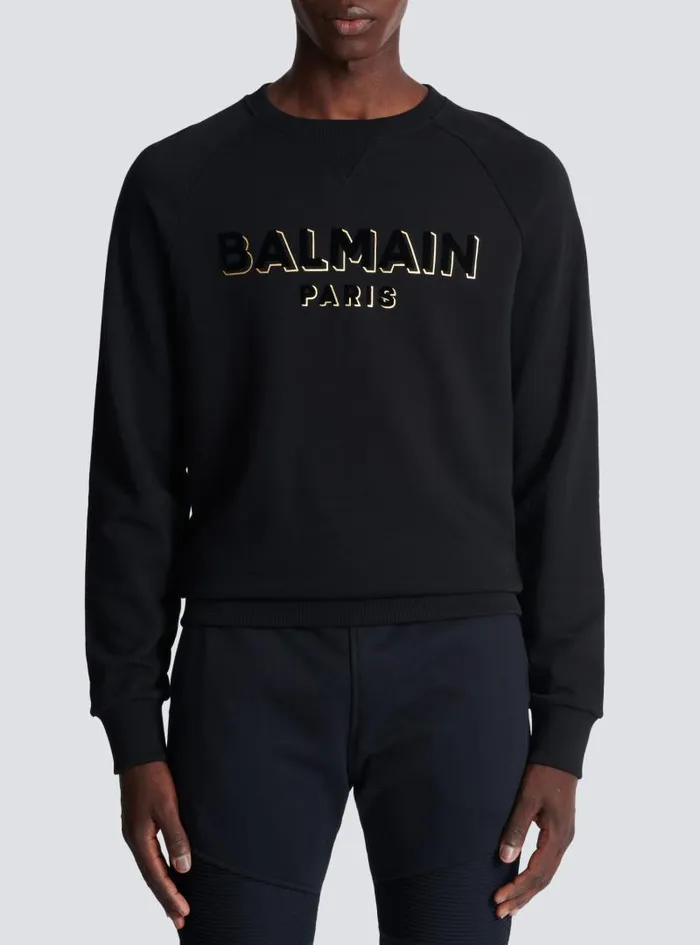 Balmain Sweatshirts Men Metallic Flocked Sweatshirt Black