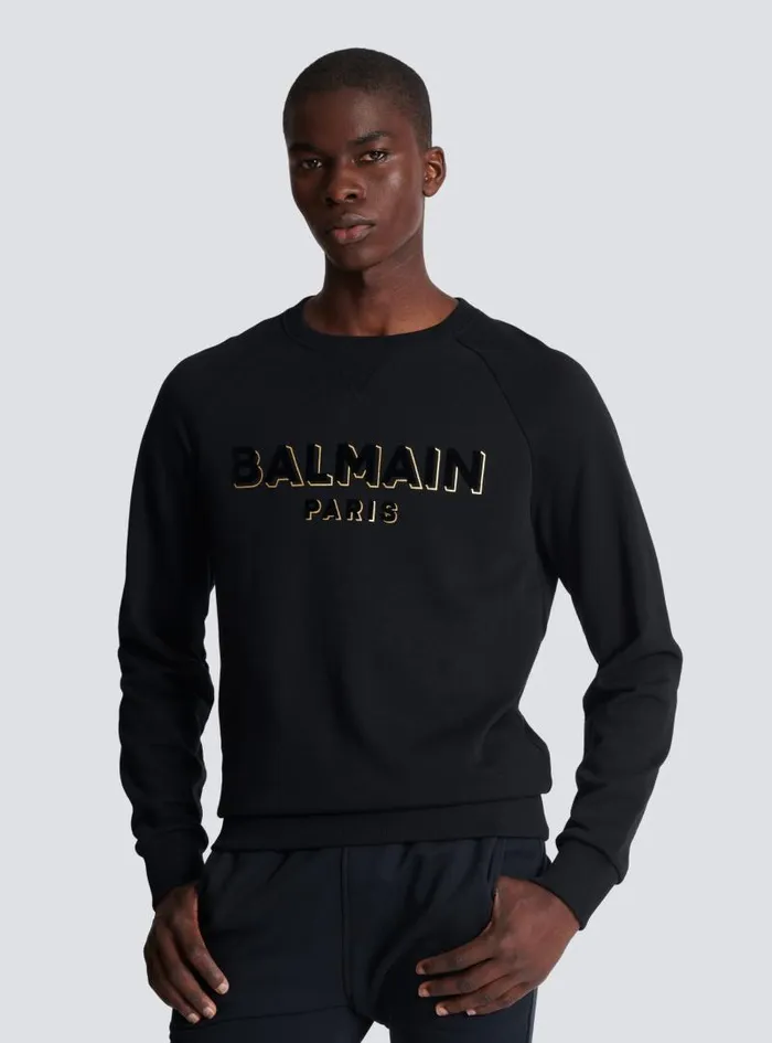 Balmain Sweatshirts Men Metallic Flocked Sweatshirt Black