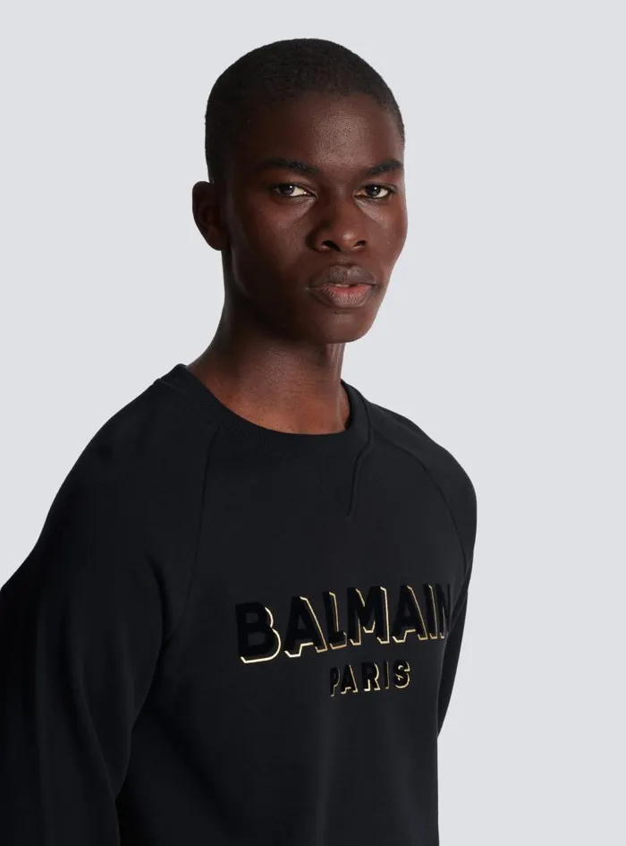 Balmain Sweatshirts Men Metallic Flocked Sweatshirt Black
