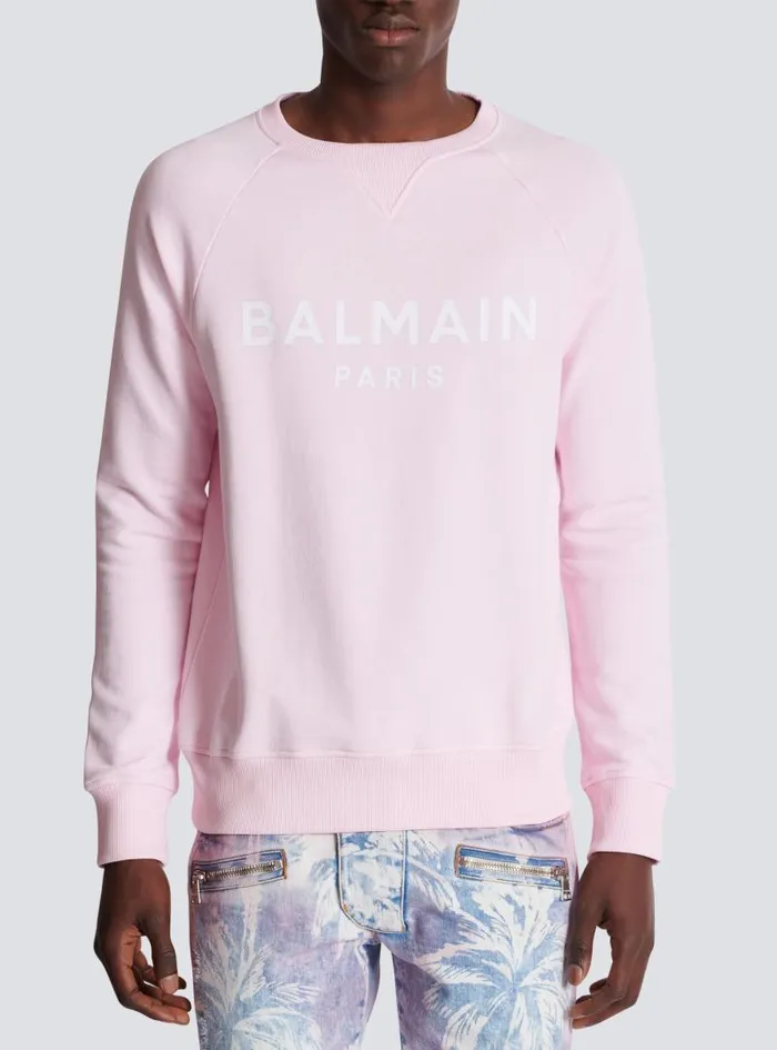 Balmain Sweatshirts Men Paris Printed Sweatshirt Pink
