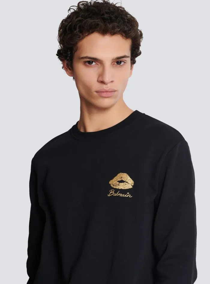 Balmain Sweatshirts Men Sweatshirt With Kiss Print Black