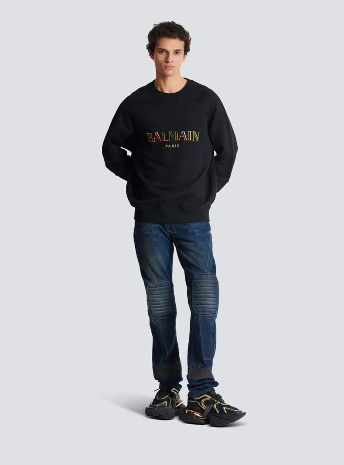 Balmain Sweatshirts Men Vintage Embroidered Oversized Sweatshirt Black
