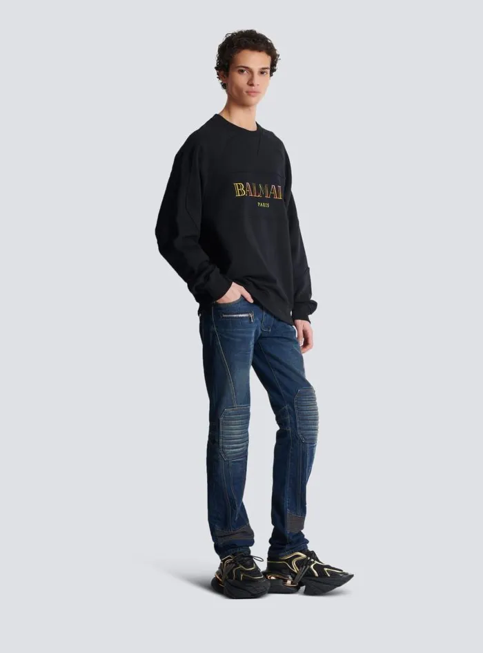 Balmain Sweatshirts Men Vintage Embroidered Oversized Sweatshirt Black