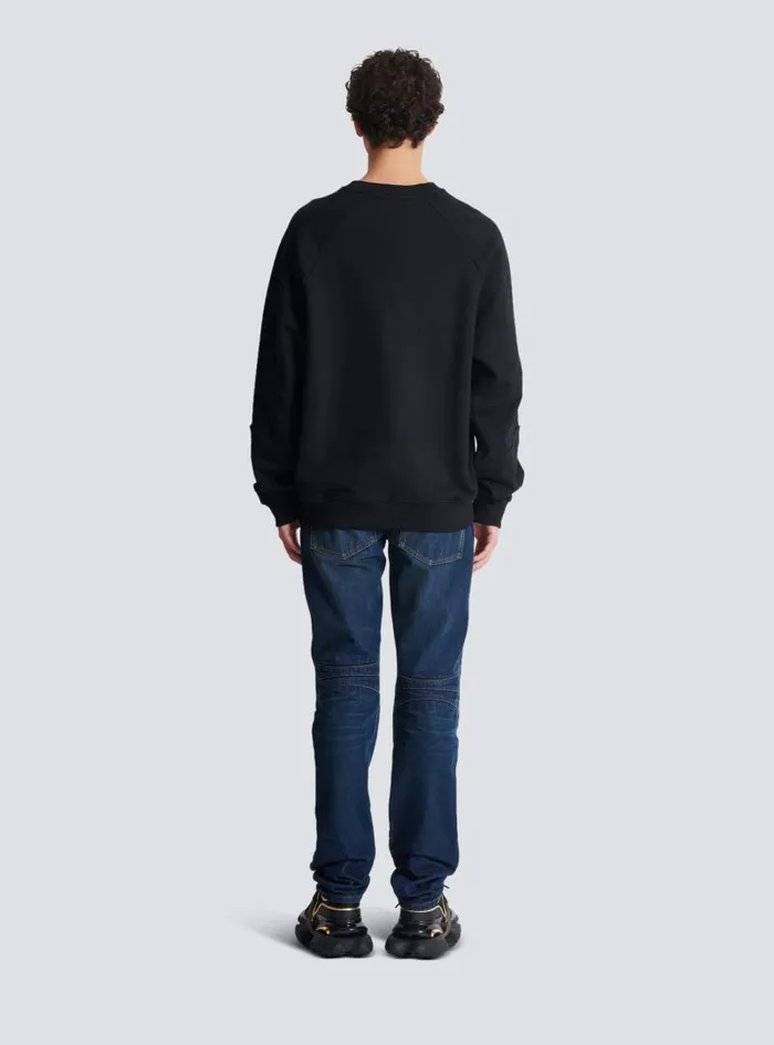 Balmain Sweatshirts Men Vintage Embroidered Oversized Sweatshirt Black