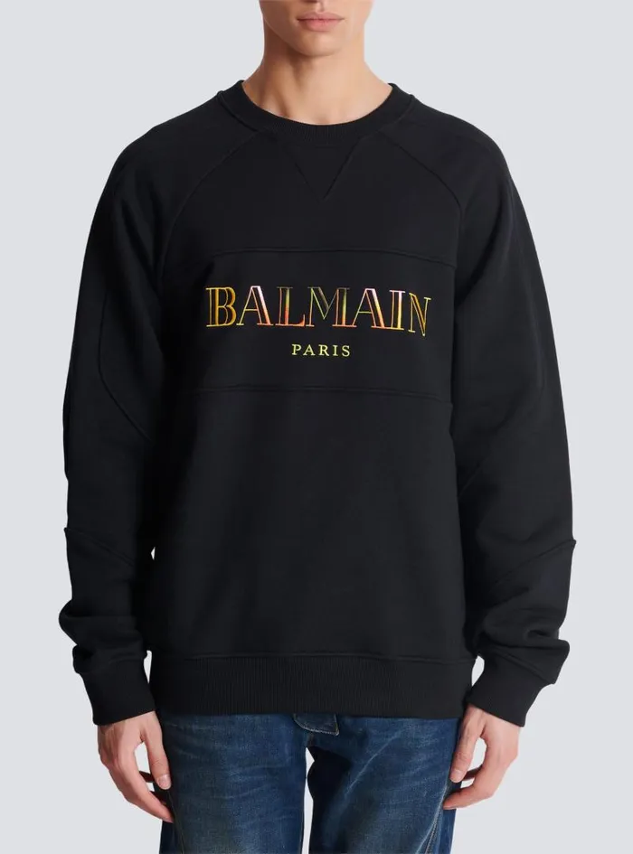 Balmain Sweatshirts Men Vintage Embroidered Oversized Sweatshirt Black