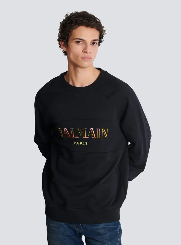 Balmain Sweatshirts Men Vintage Embroidered Oversized Sweatshirt Black