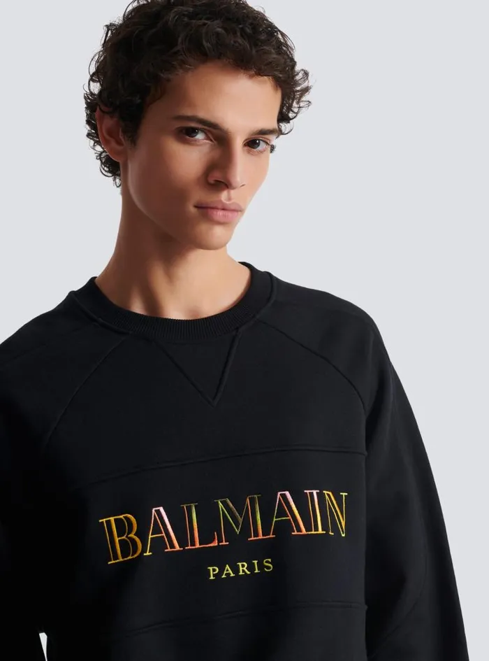Balmain Sweatshirts Men Vintage Embroidered Oversized Sweatshirt Black