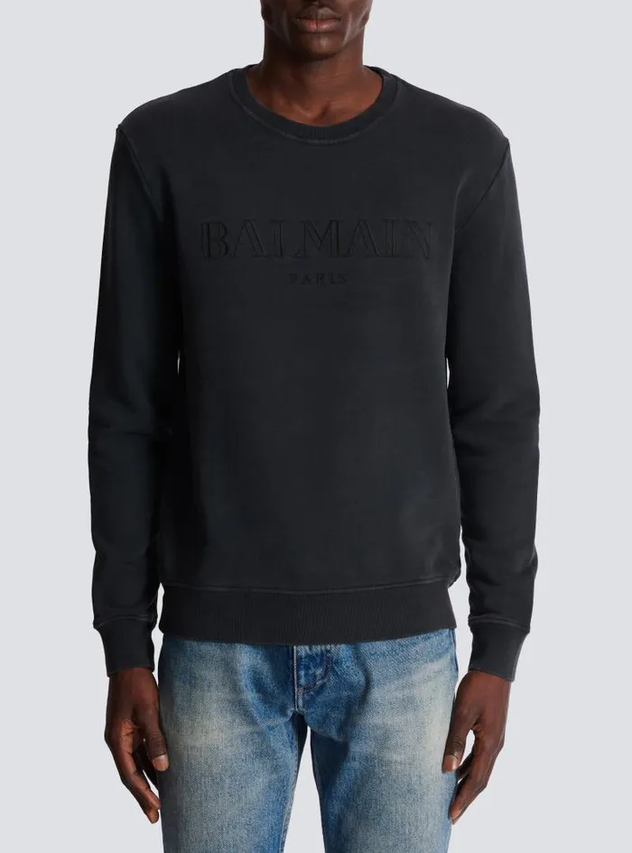 Balmain Sweatshirts Men Vintage Sweatshirt Grey