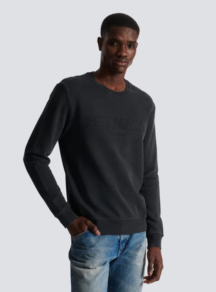 Balmain Sweatshirts Men Vintage Sweatshirt Grey