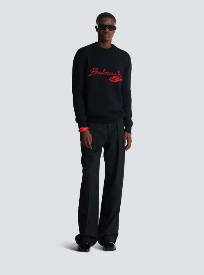 Balmain Sweatshirts Men Wool Kiss Jumper Black