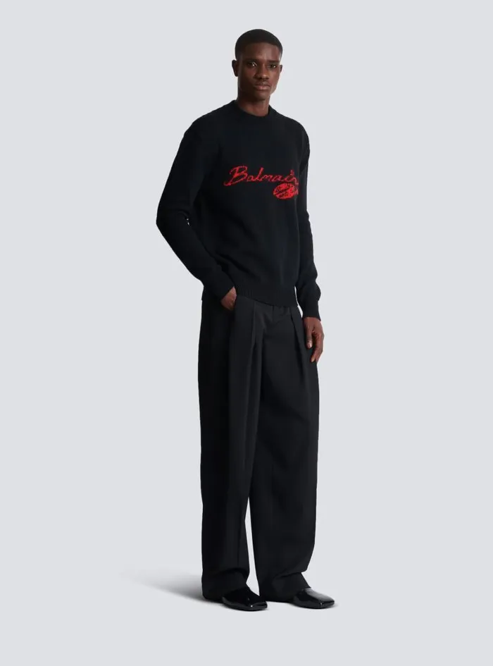 Balmain Sweatshirts Men Wool Kiss Jumper Black