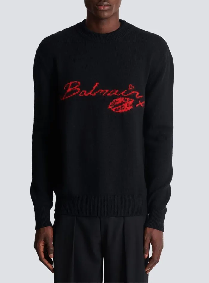 Balmain Sweatshirts Men Wool Kiss Jumper Black