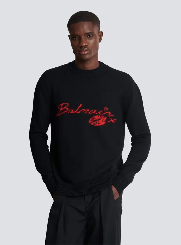 Balmain Sweatshirts Men Wool Kiss Jumper Black