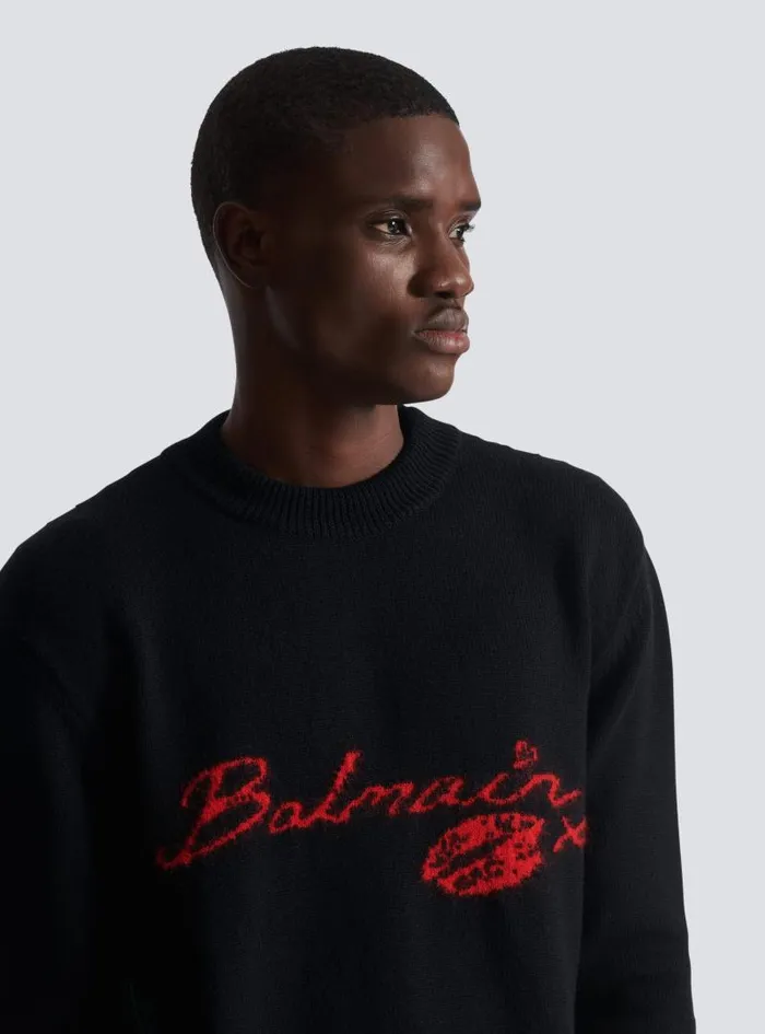 Balmain Sweatshirts Men Wool Kiss Jumper Black