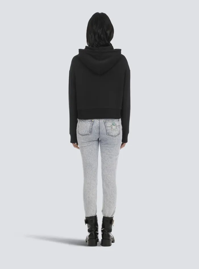 Balmain Sweatshirts Women Cropped Ecodesigned Cotton Sweatshirt With Rhinestone Logo Black