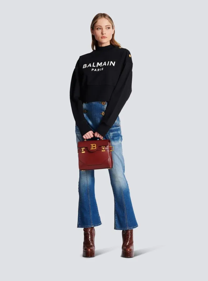 Balmain Sweatshirts Women Ecoresponsible Cotton Cropped Sweatshirt With Logo Print Black
