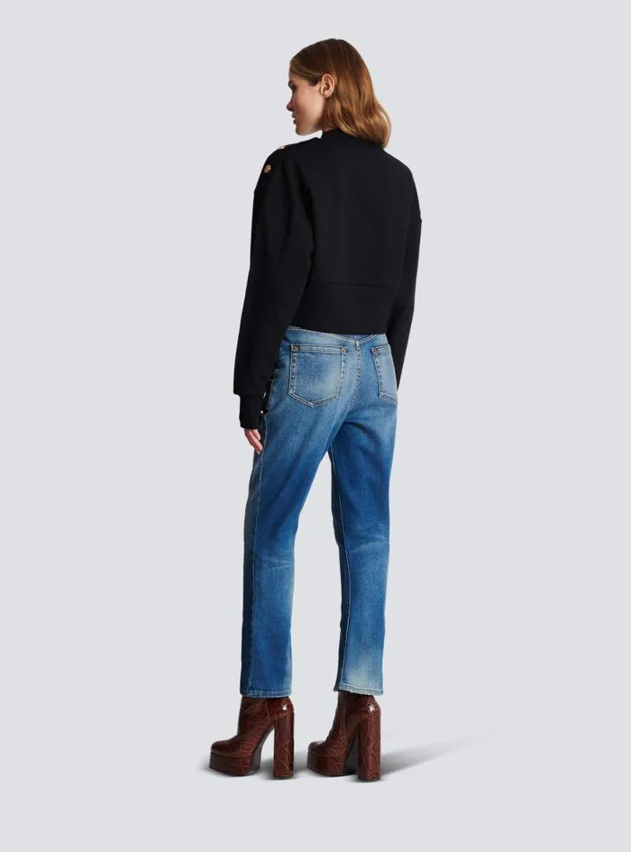 Balmain Sweatshirts Women Ecoresponsible Cotton Cropped Sweatshirt With Logo Print Black