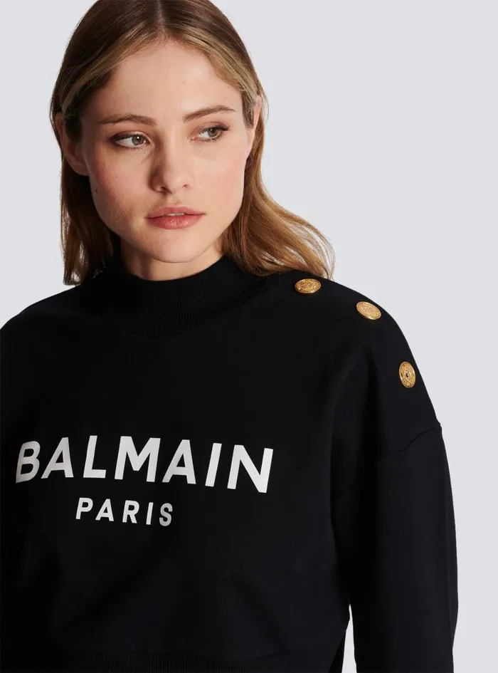 Balmain Sweatshirts Women Ecoresponsible Cotton Cropped Sweatshirt With Logo Print Black
