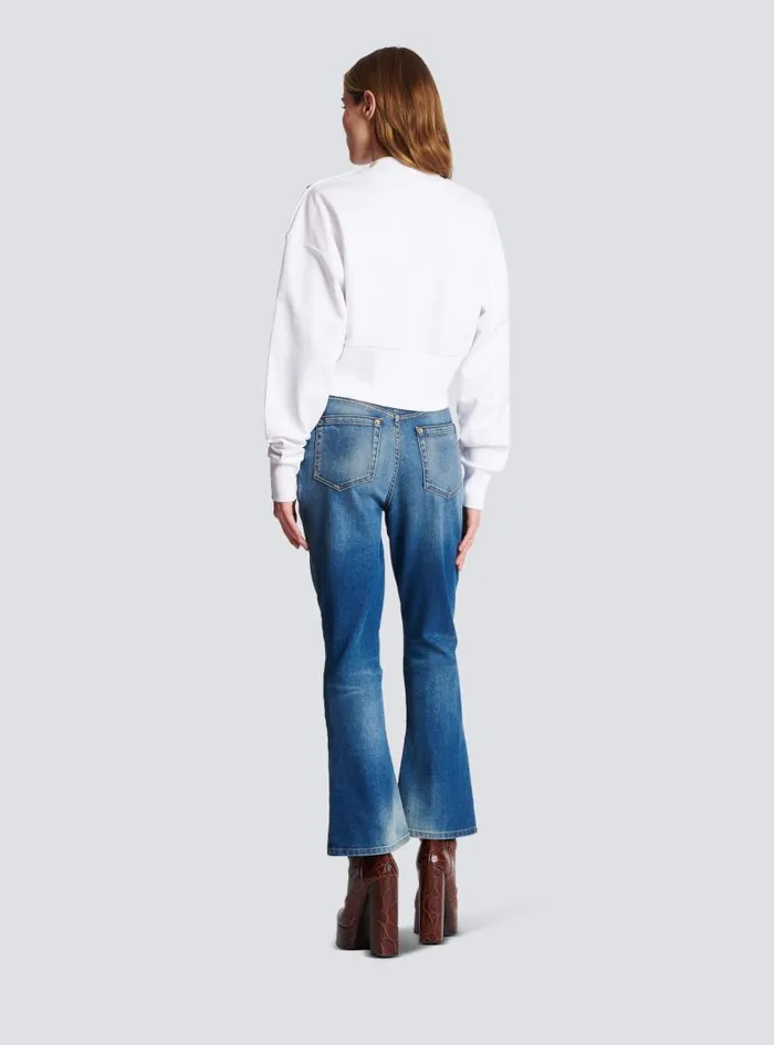 Balmain Sweatshirts Women Ecoresponsible Cotton Cropped Sweatshirt With Logo Print White