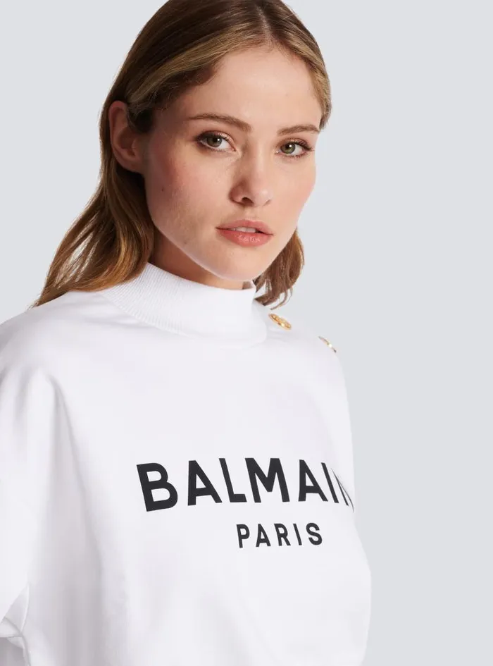 Balmain Sweatshirts Women Ecoresponsible Cotton Cropped Sweatshirt With Logo Print White