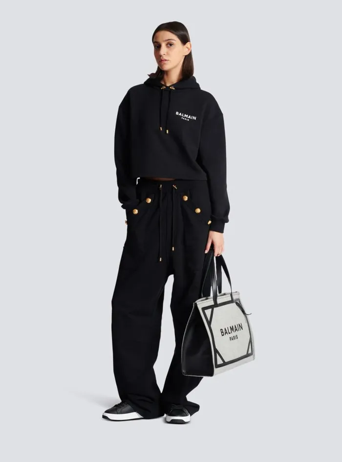 Balmain Sweatshirts Women Flocked Paris Hoodie Black