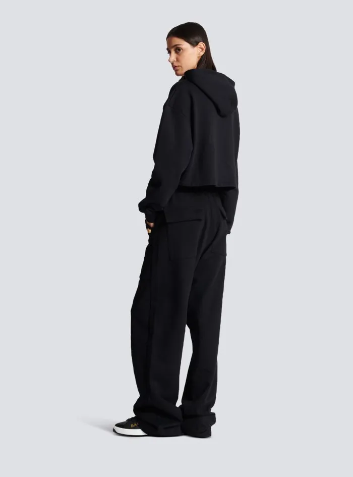 Balmain Sweatshirts Women Flocked Paris Hoodie Black