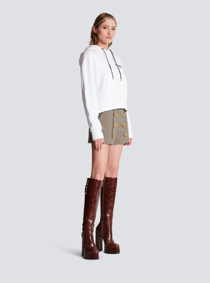 Balmain Sweatshirts Women Flocked Paris Hoodie White