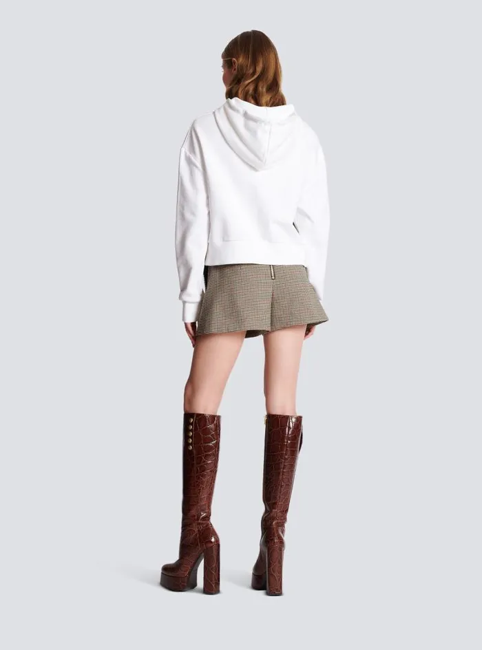 Balmain Sweatshirts Women Flocked Paris Hoodie White