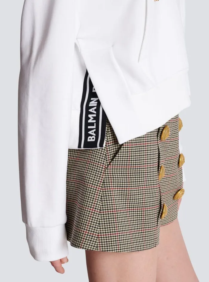 Balmain Sweatshirts Women Flocked Paris Hoodie White