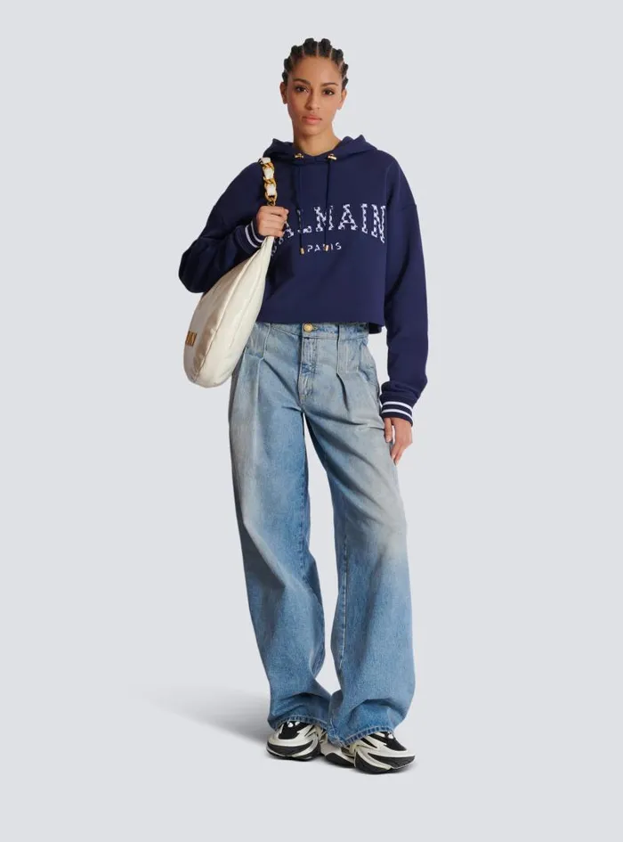 Balmain Sweatshirts Women Paris Gingham Hoodie Navy