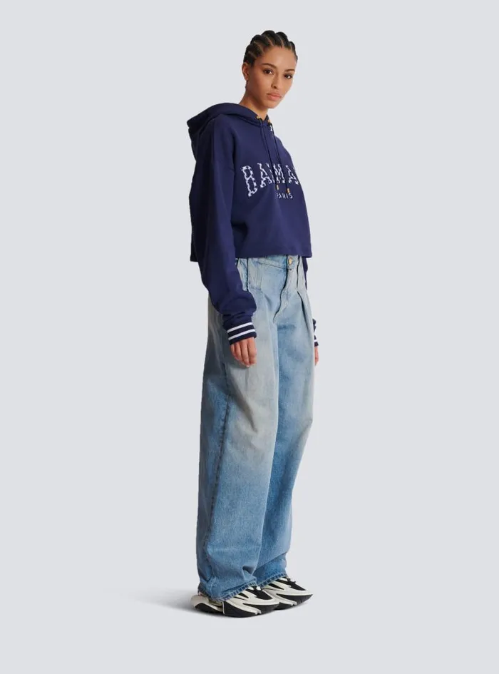 Balmain Sweatshirts Women Paris Gingham Hoodie Navy