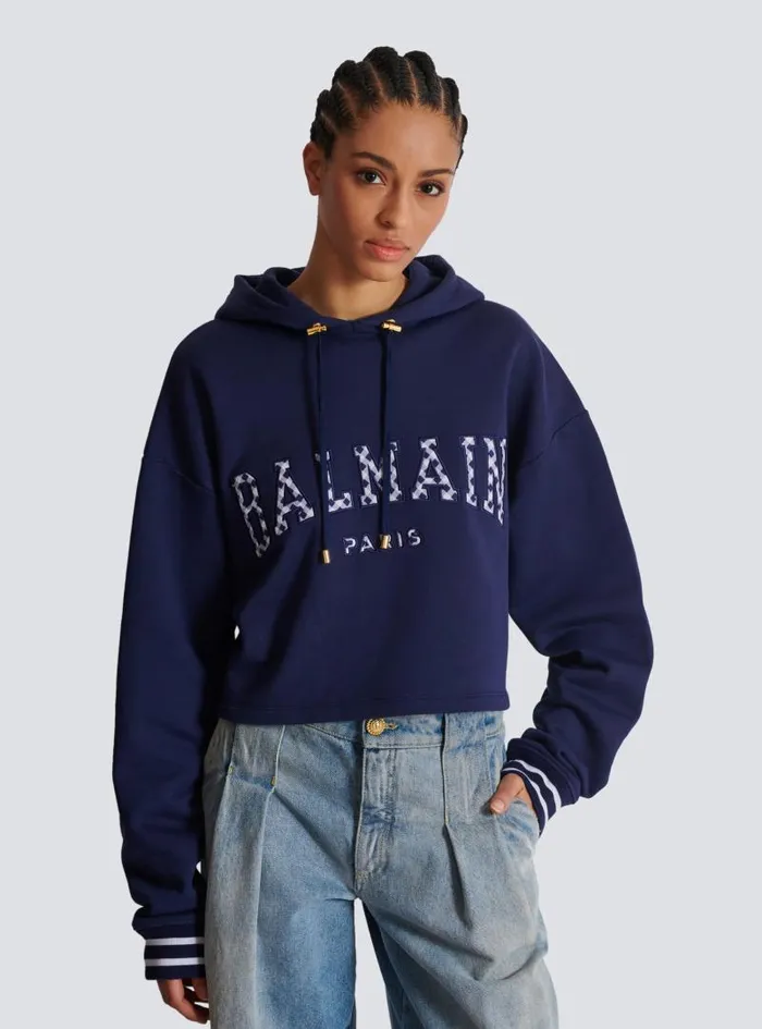Balmain Sweatshirts Women Paris Gingham Hoodie Navy