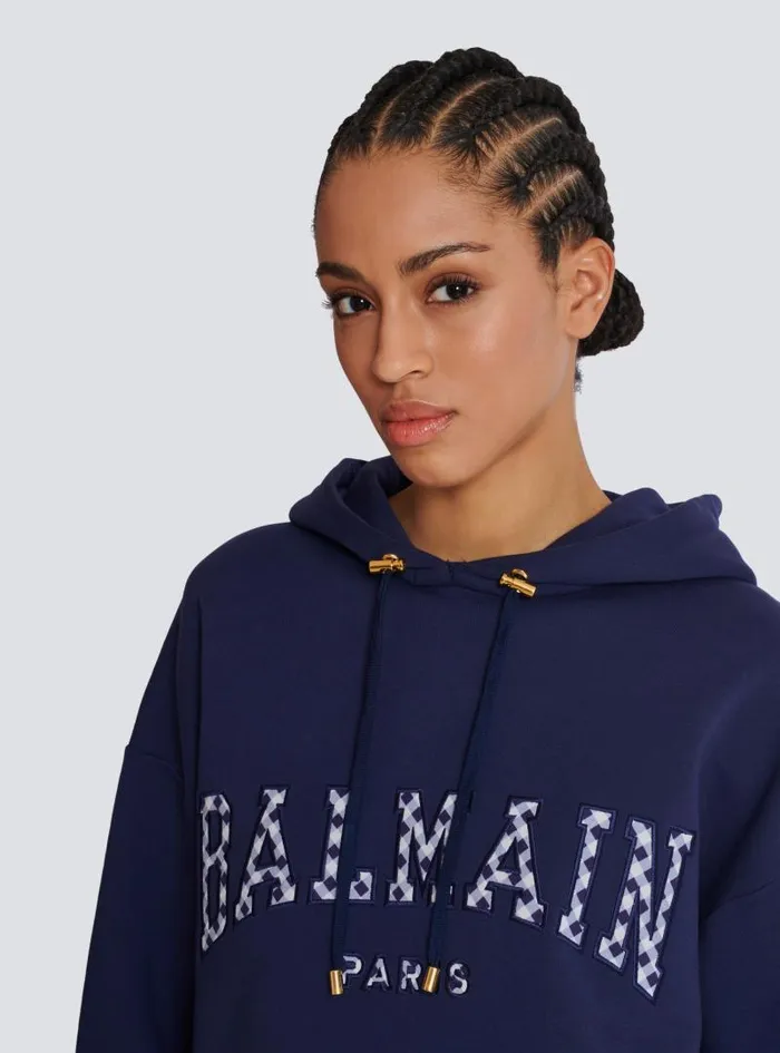 Balmain Sweatshirts Women Paris Gingham Hoodie Navy