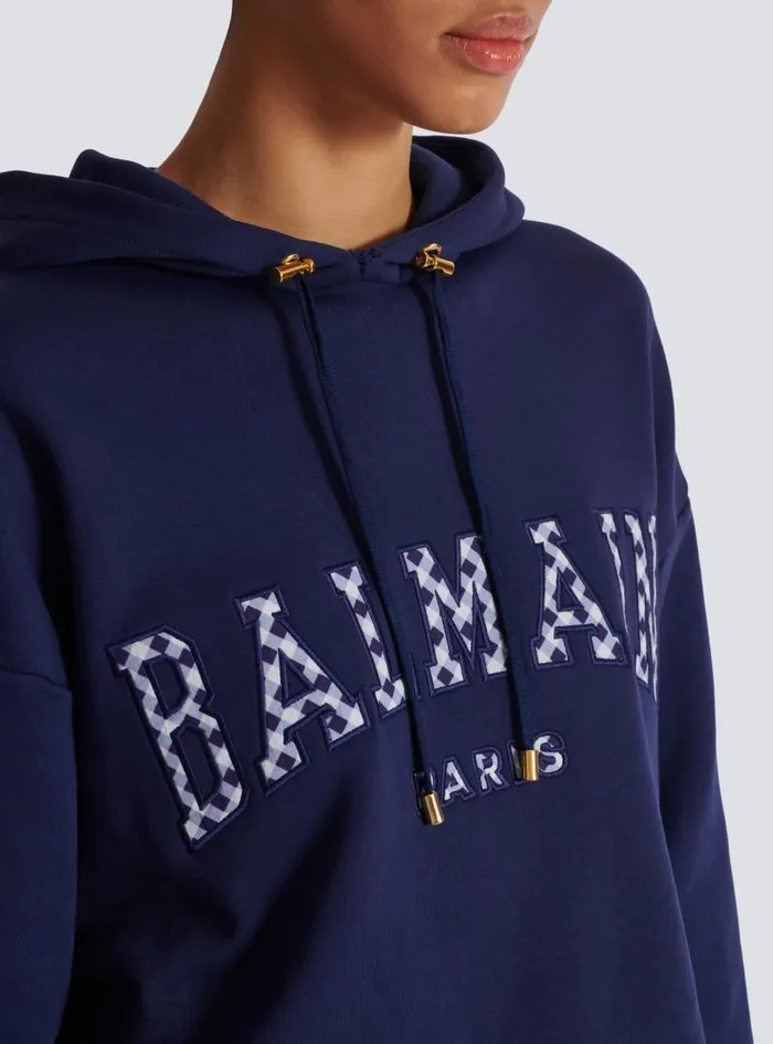 Balmain Sweatshirts Women Paris Gingham Hoodie Navy