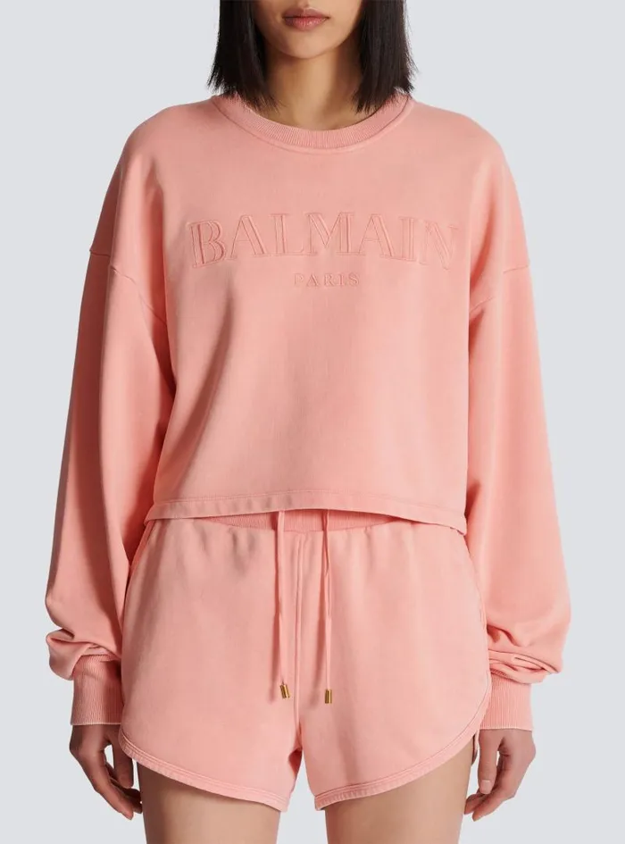 Balmain Sweatshirts Women Sweatshirt With Vintage Embroidery Pink