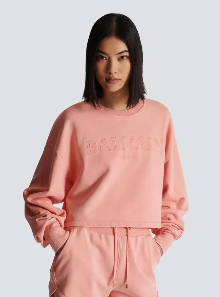 Balmain Sweatshirts Women Sweatshirt With Vintage Embroidery Pink