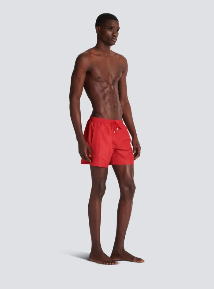 Balmain Swimwear Men Printed Paris Swim Shorts Red